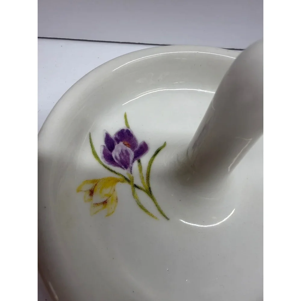 Bill Barnes Ceramic Floral Ring Holder Dish Purple Yellow Flowers Cottagecore